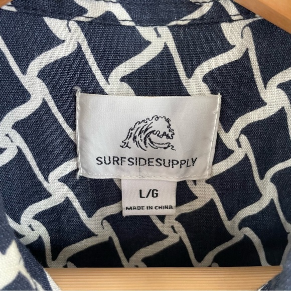 Surfside Supply Printed Linen Button Down Shirt Navy Blue Size Large - Picture 5 of 9